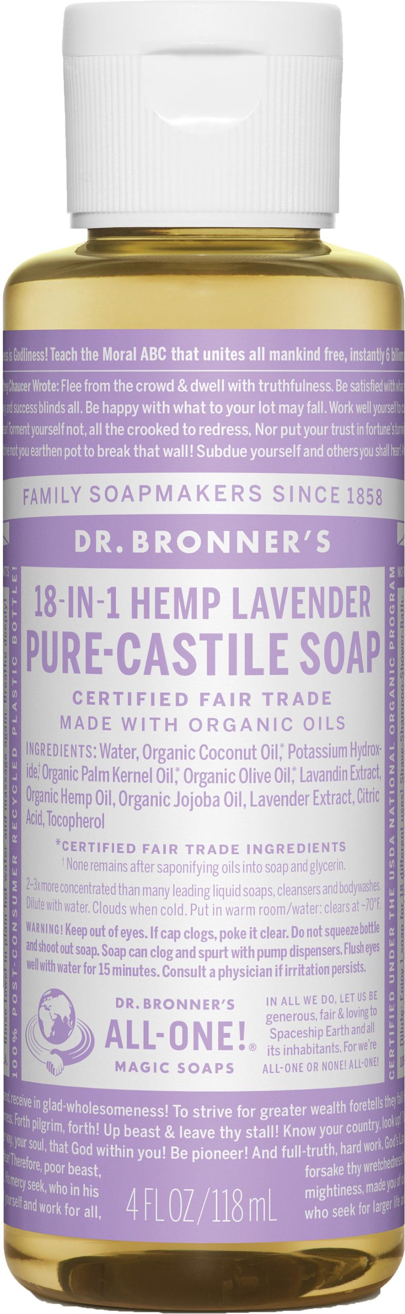 Dr. Bronner's Lavender Liquid Soap & Shampoo - 4 oz Travel Size