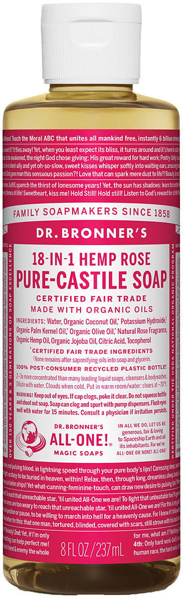 Dr. Bronner's Rose Liquid Soap & Shampoo - 8 oz All-in-One Cleanser