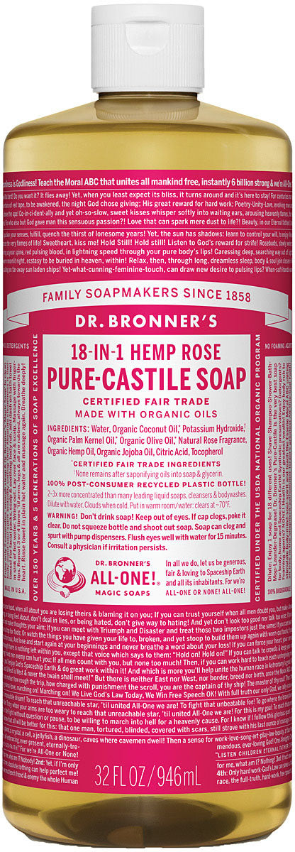 Dr. Bronner's Rose Liquid Soap - 32 Oz All-in-One Soap & Shampoo