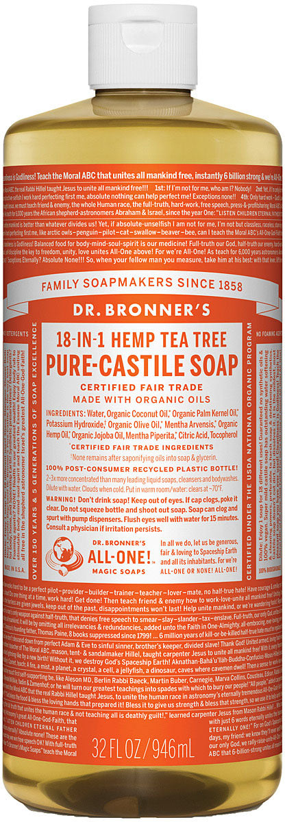 Dr. Bronner's Tea Tree Liquid Soap & Shampoo - 32 Oz All-in-One Cleanser
