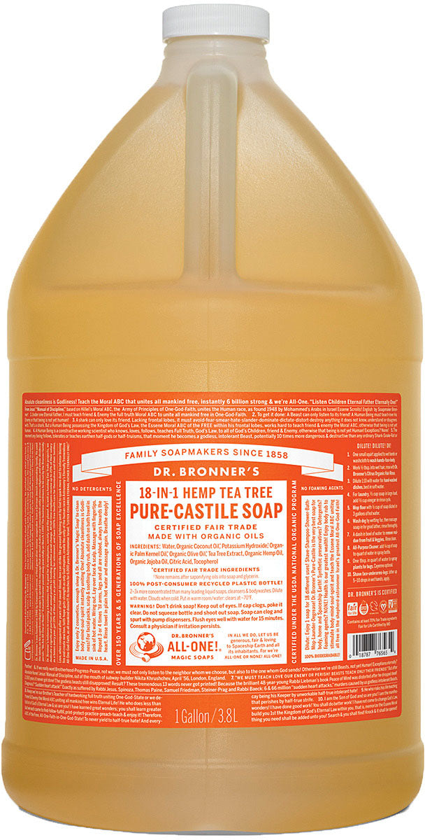 Dr. Bronner's Tea Tree Liquid Soap Gallon - Versatile Soap & Shampoo Combo