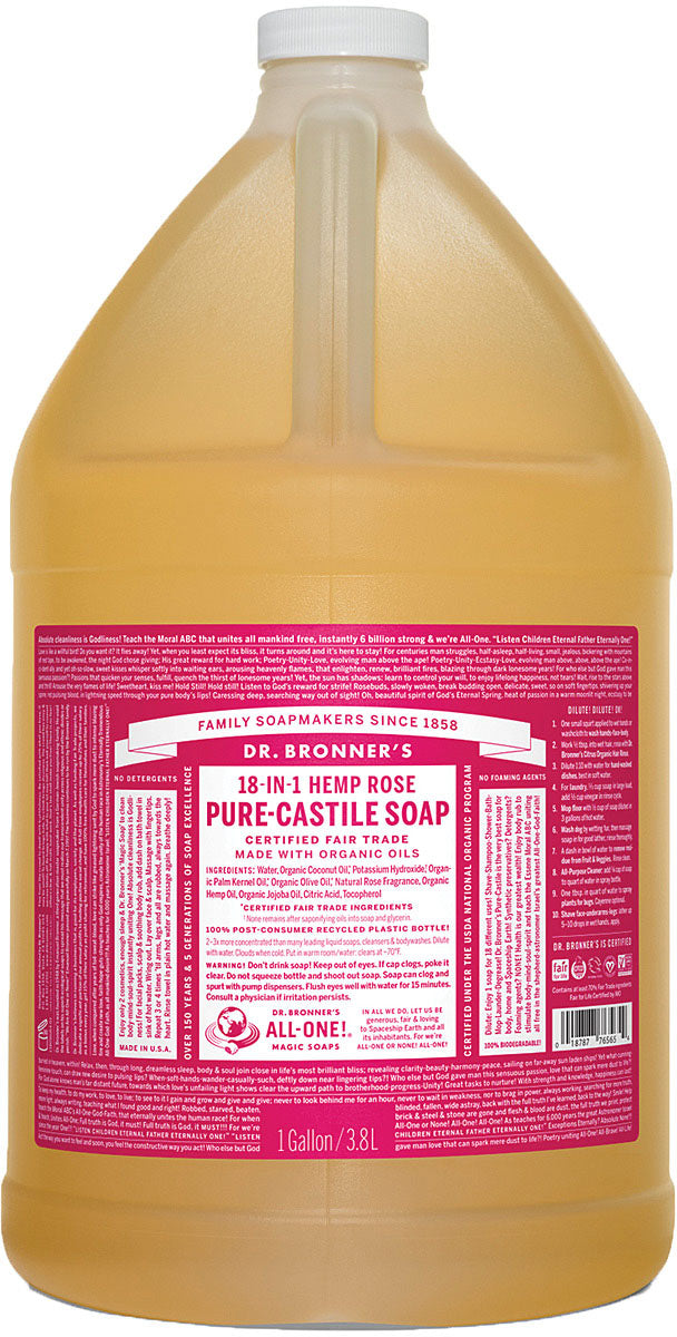Dr. Bronner's Rose Liquid Soap & Shampoo - Gallon Size for Luxurious Cleansing