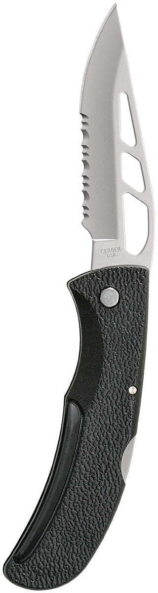 Gerber E-Z Out Serrated Folding Knife – Compact, Durable 400 Series Stainless Steel, SoftGrip Handle, One-Hand Opening for Outdoor & Tactical Use