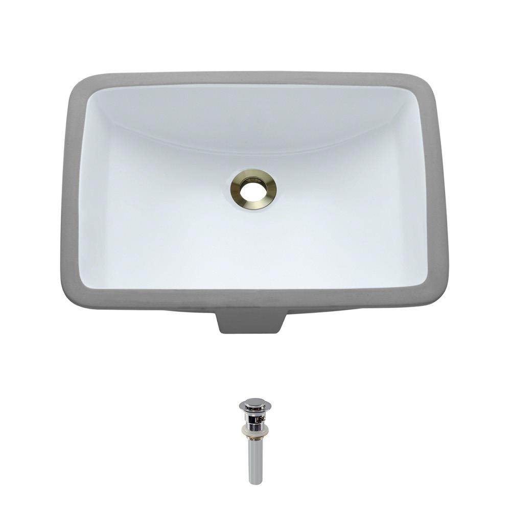 MR Direct Undermount Porcelain Bathroom Sink in White with Pop-Up Drain in Chrome