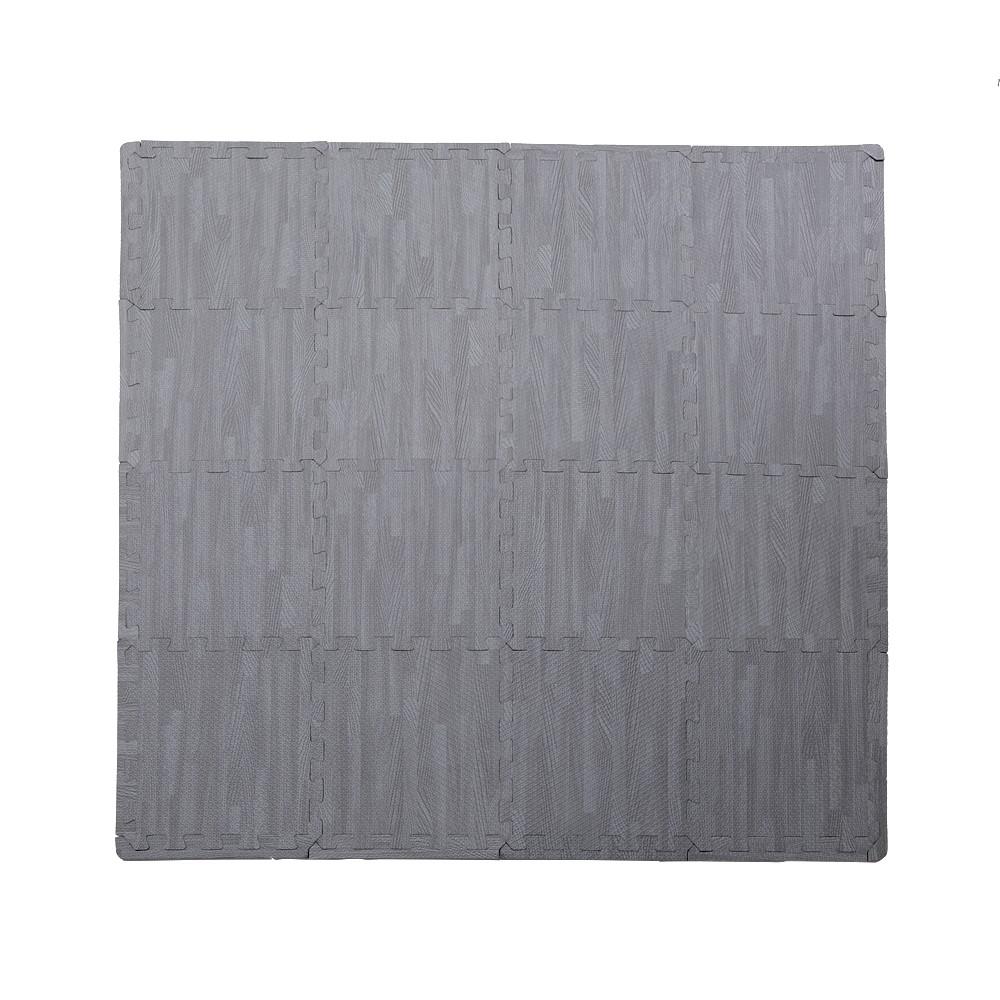 206996596 Soft EVA Foam Mat Flooring Tiles, Gray Wood Print, 16 PC, 12" x 12", 16 sq. ft.