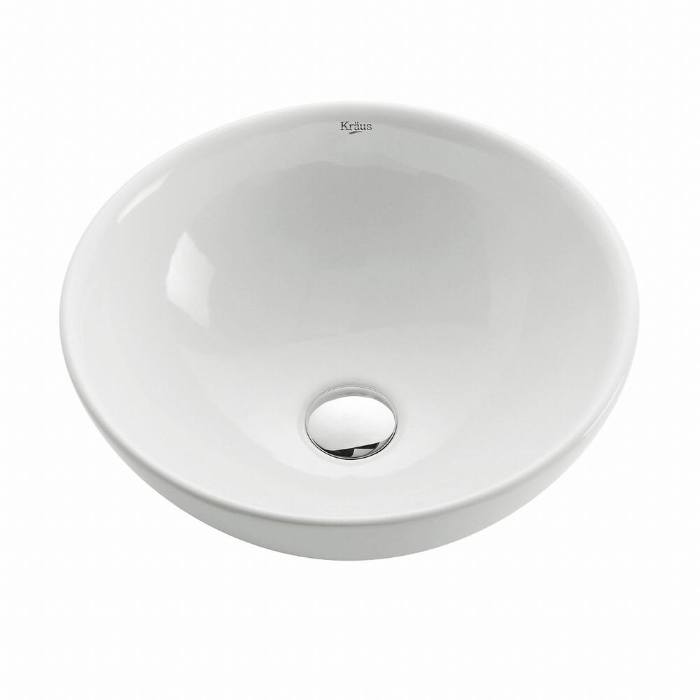 KRAUS Soft Round Ceramic Vessel Bathroom Sink in White