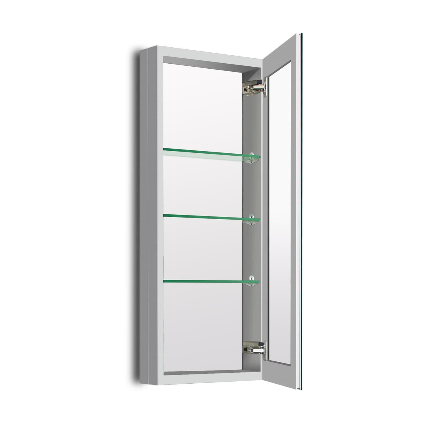 WELLFOR DH 15-in x 36-in Surface/Recessed Mount Satin Aluminum Mirrored Soft Close Medicine Cabinet