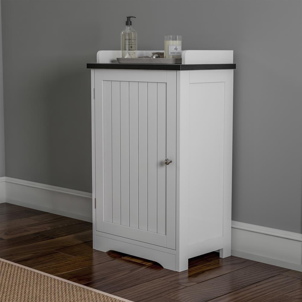 Hastings Home Linen Cabinet 11.5-in x 29-in x 17.5-in White with Black Veneer Top and Silver Hardware Freestanding Linen Cabinet