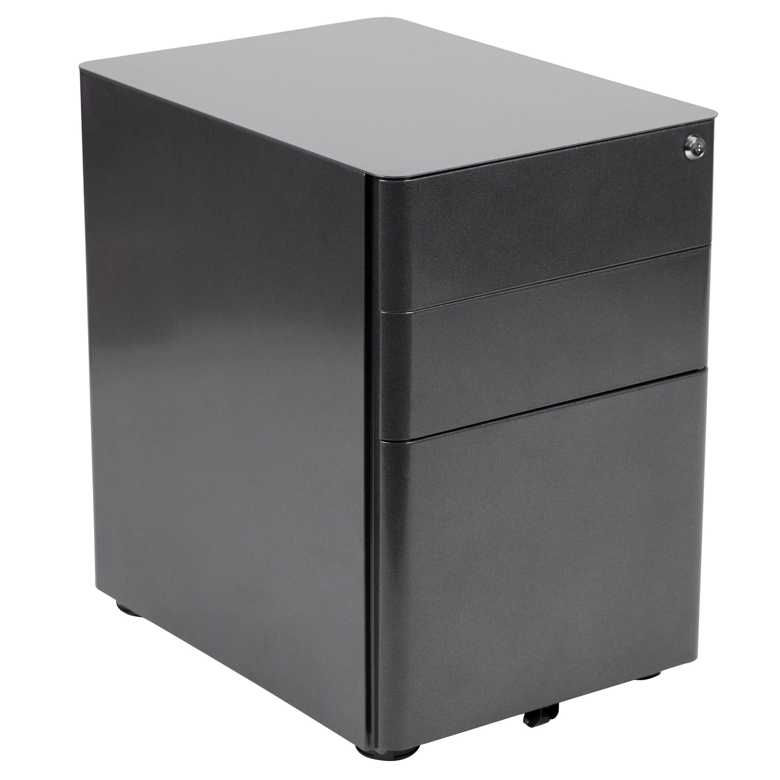 Flash Furniture Contemporary Black 3-Drawer Filing Cabinet, Commercial Grade Metal Construction, Lockable with Rolling Casters, Ergonomic Mobile Design