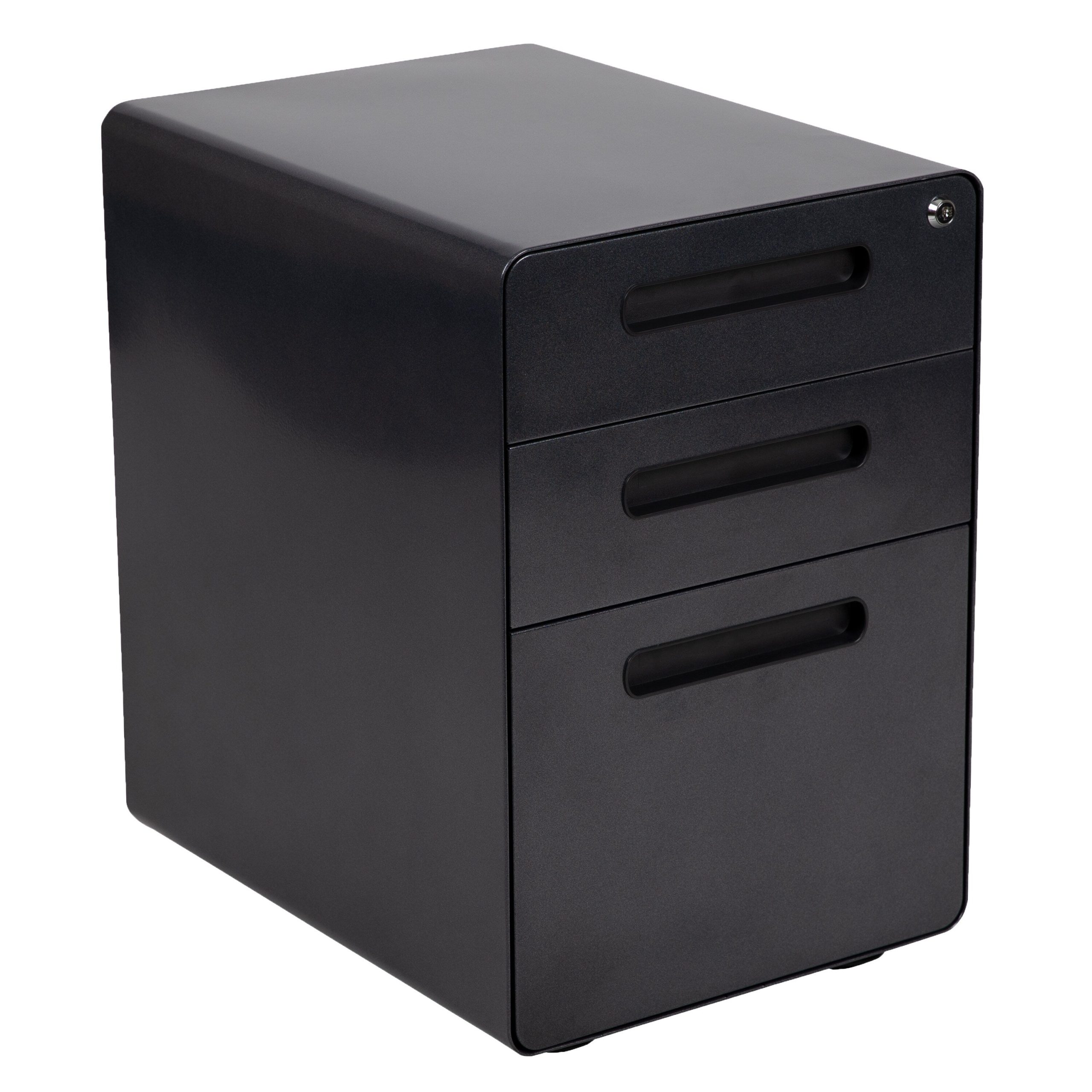 Flash Furniture Modern Black 3-Drawer Filing Cabinet - Ergonomic Mobile Design, Lockable, Commercial Grade Metal File Cabinet, 16 21 24in