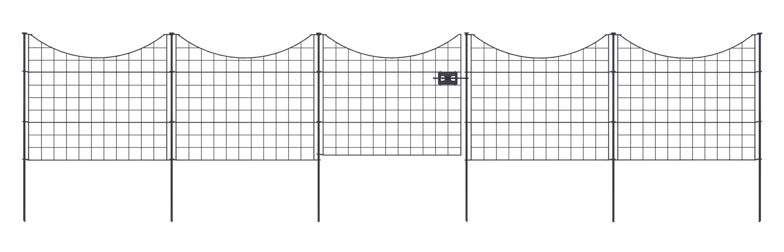 Zippity Outdoor Products 4 Panels 1 Gate 2-ft H x 2-ft W Black Galvanized Iron Scallop No Dig Garden Fence Gate Kit