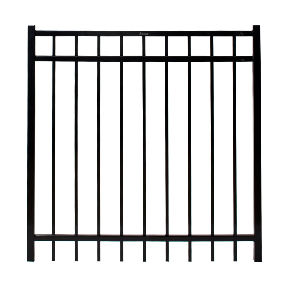 Fortress Building Products Versai 4-ft H x 4-ft W Gloss Black Powder-coated Galvanized Steel Spaced Picket Flat-top Privacy Walk-thru Fence Gate