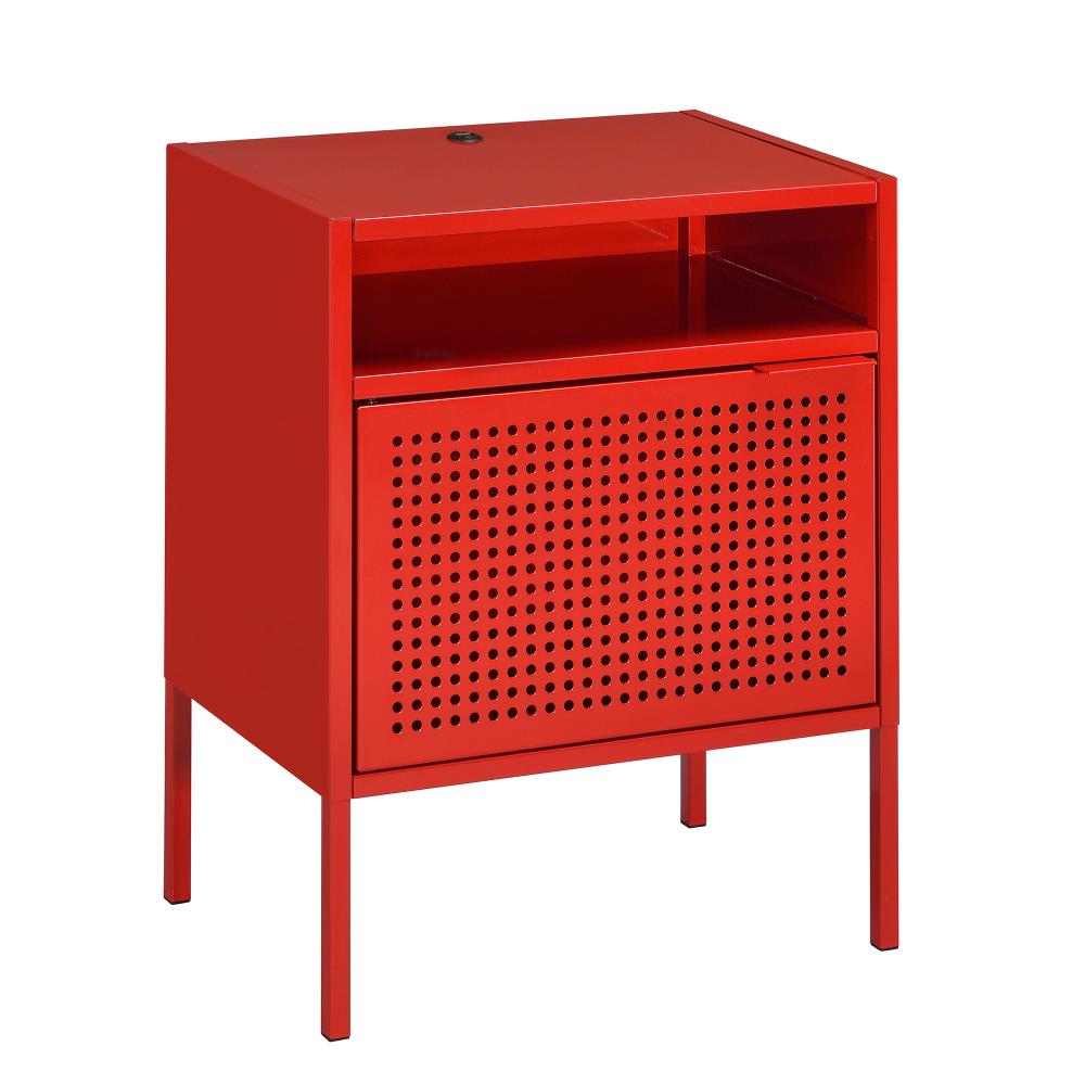 Picket House Furnishings Gemma Nightstand with USB Port in Red - Transitional Style, Open Shelf, Large Cabinet