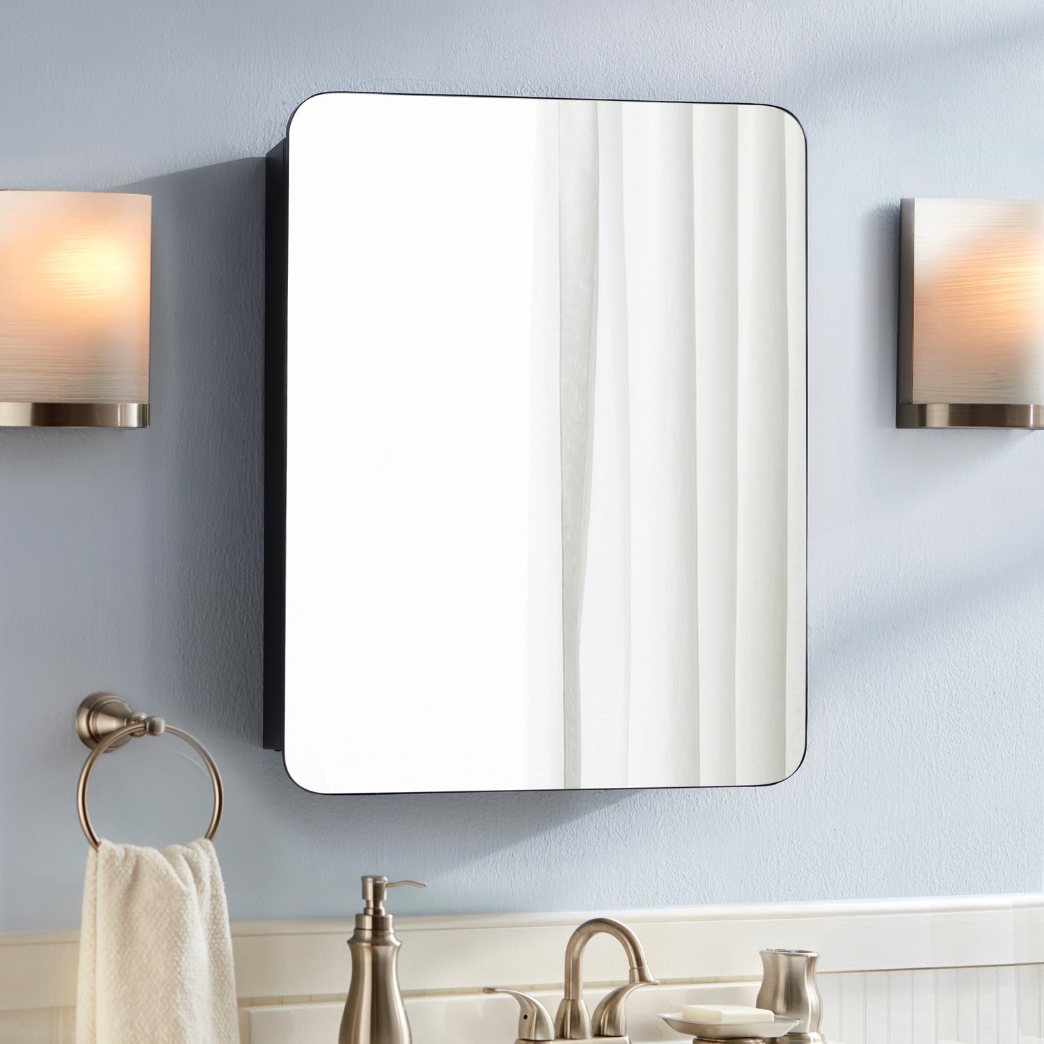 allen + roth 20-in x 26-in Surface/Recessed Mount Matte Black Mirrored Soft Close Medicine Cabinet