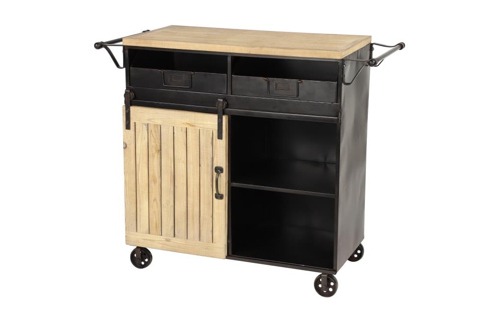 Grayson Lane Black Metal Base with Wood Top Rolling Kitchen Cart (41-in x 16-in x 34-in)