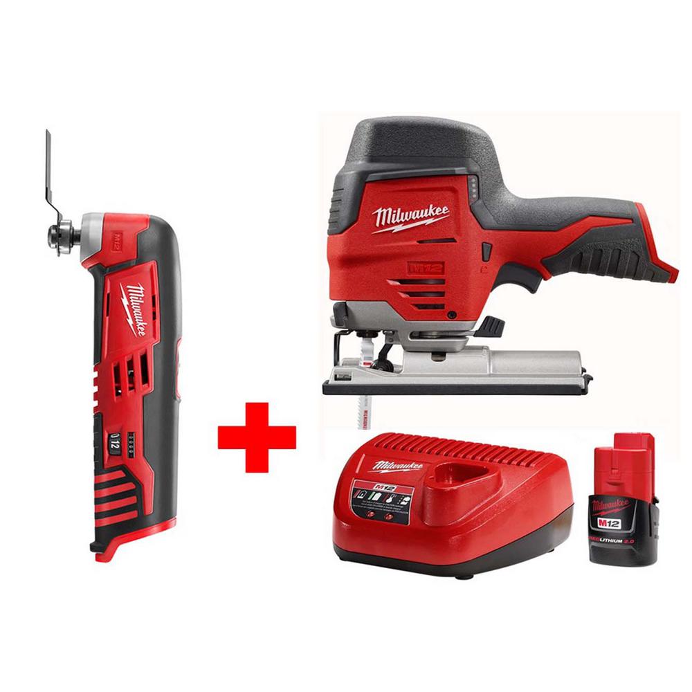 M12 12-Volt Lithium-Ion Cordless Jig Saw and Multi-Tool Combo Kit W/ (1) 2.0Ah Battery and Charger
