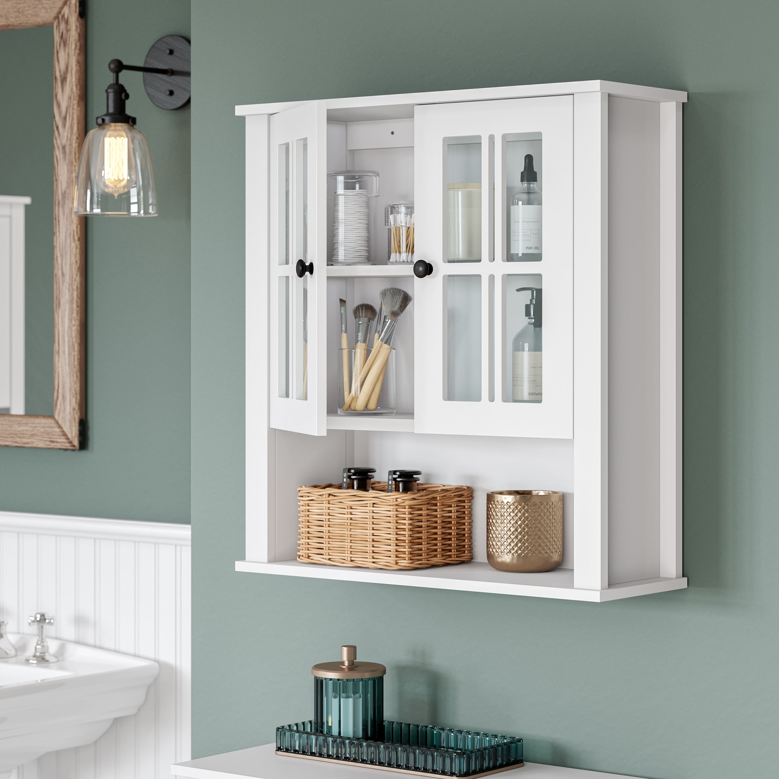 RiverRidge Danbury 22.69-in x 24.25-in x 7.75-in White Soft Close Bathroom Wall Cabinet