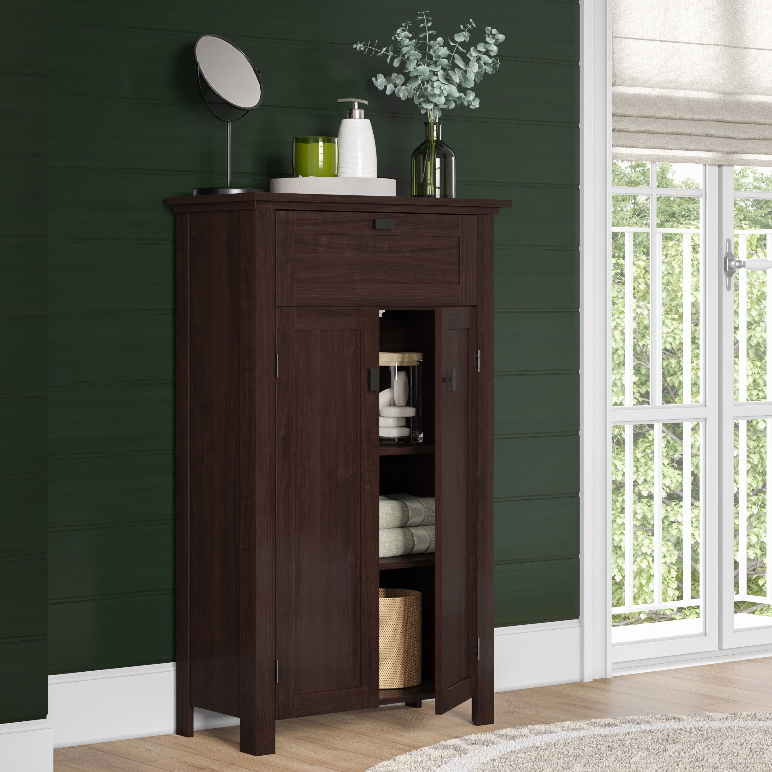 RiverRidge Hayward 23.63-in x 40.13-in x 11.81-in Dark Veneer Woodgrain Freestanding Linen Cabinet