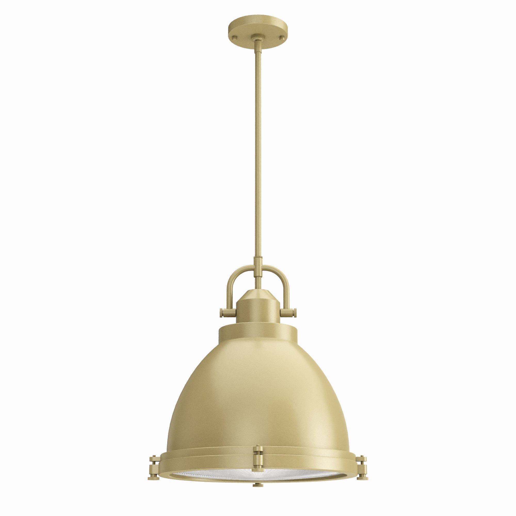 Hunter Bridgemoor 3-Light Modern Brass Industrial Ribbed Glass Bell LED Medium Hanging Pendant Light
