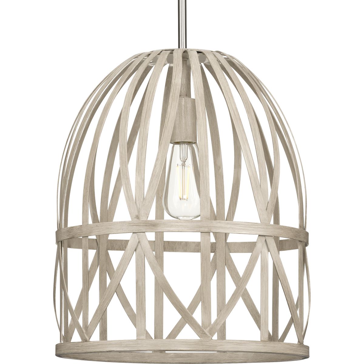 Progress Lighting Chastain 3-Light Brushed Nickel Coastal Bell Medium Hanging Pendant Light