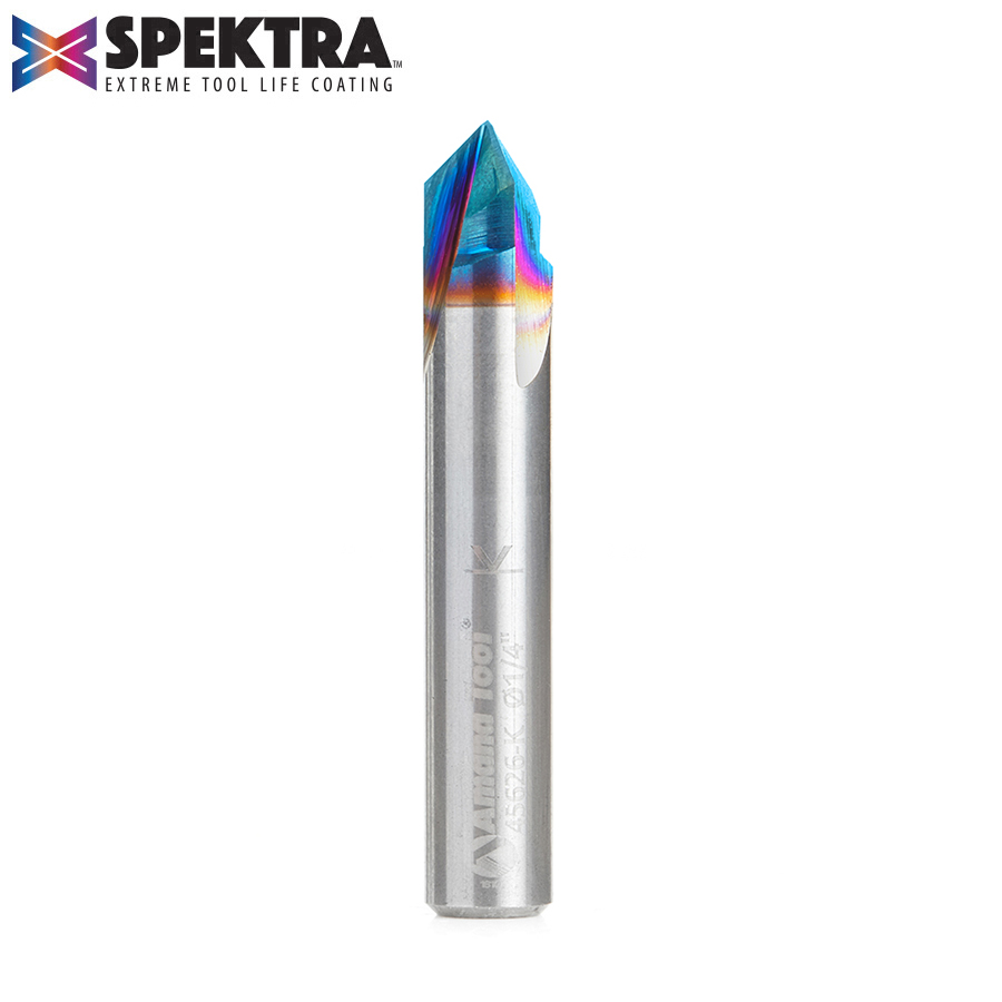 Amana 45626-K Solid Carbide V-Groove 90 Deg x 1/4 Dia x 1/8 x 1/4 Inch Shank Spektra, Extreme Tool Life Coated Router Bit