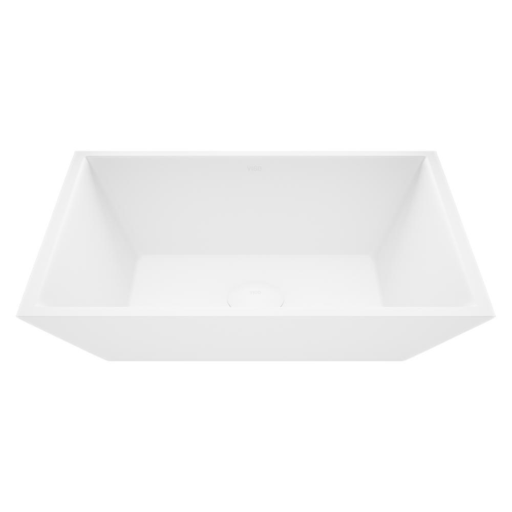 VIGO White Vinca Handmade Countertop Matte Stone Rectangle Vessel Bathroom Sink in Matte White