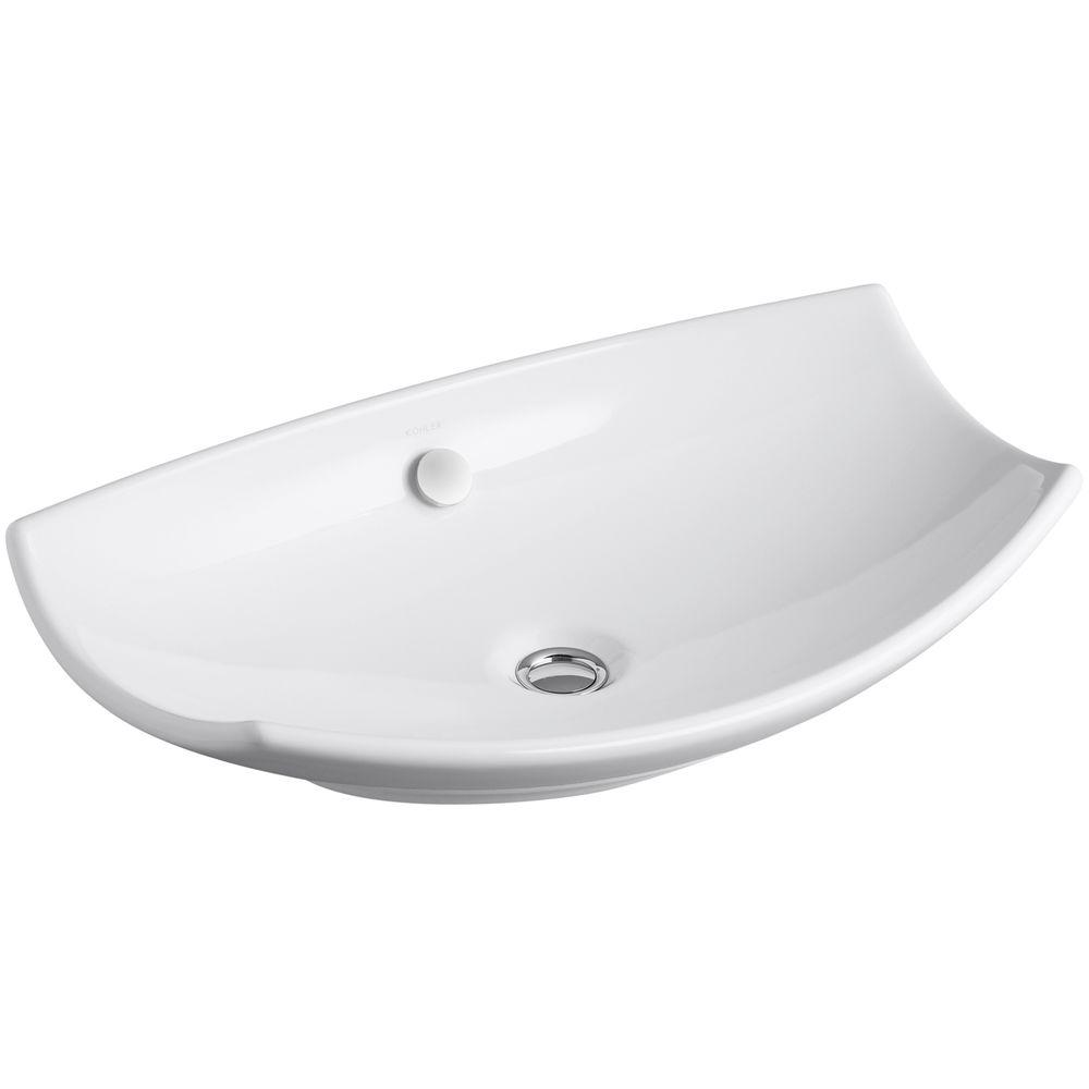 KOHLER Leaf Fireclay Vessel Sink in White with Overflow Drain