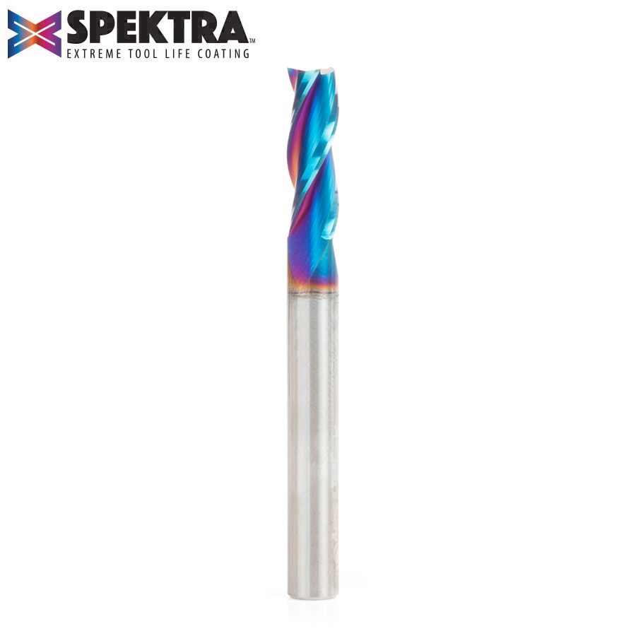 Amana 46002-K Solid Carbide Spektra, Extreme Tool Life Coated Spiral Plunge 1/4 Dia x 3/4 x 1/4 Inch Shank Up-Cut, 3-Flute