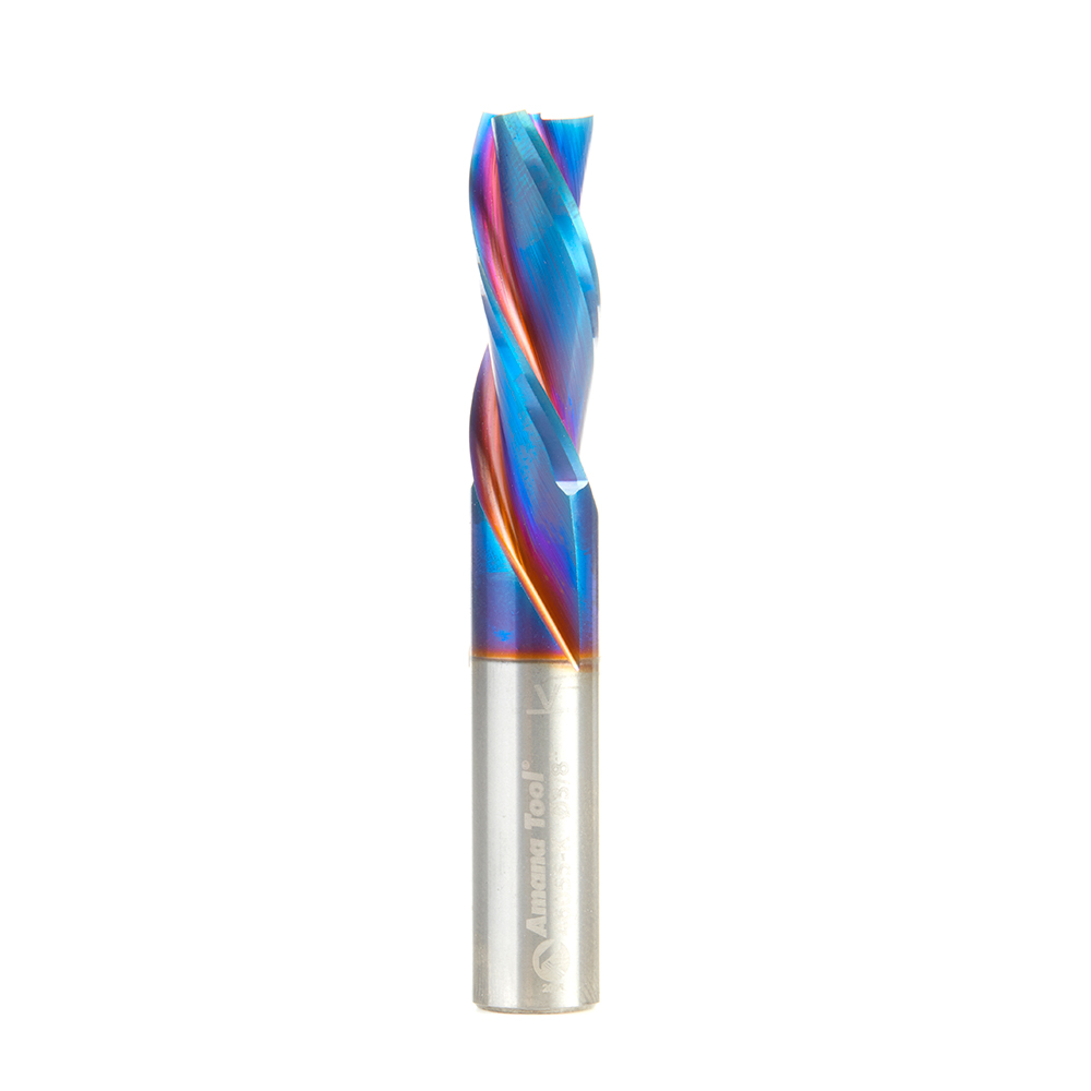 Amana 46055-K Solid Carbide Spektra, Extreme Tool Life Coated Spiral Plunge 3/8 Dia x 1 x 3/8 Inch Shank Down-Cut, 3-Flute