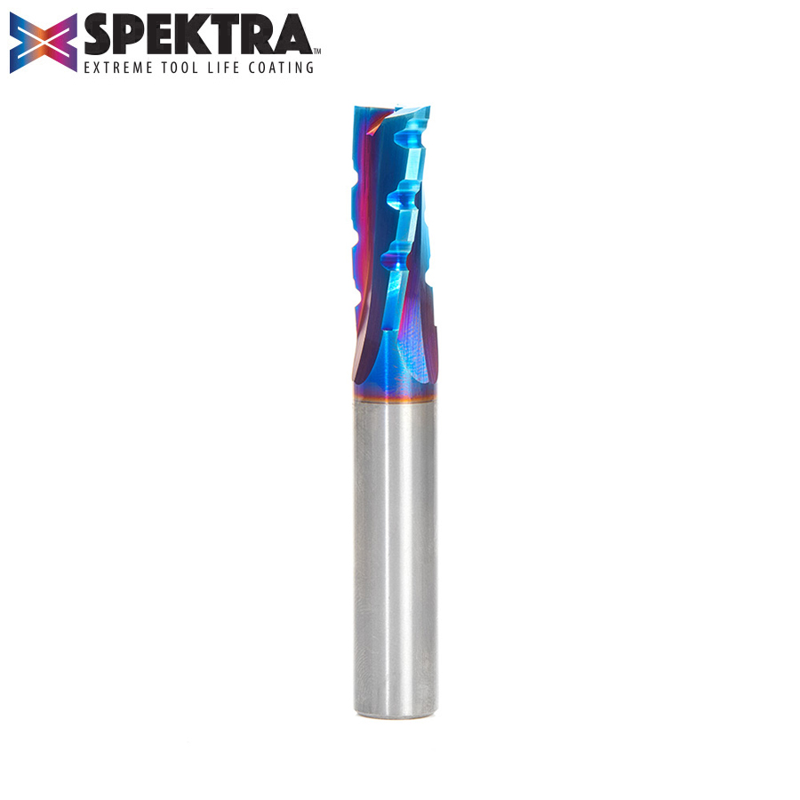 Amana 46153-K Solid Carbide CNC Spektra, Extreme Tool Life Coated Spiral Phenolic, Resin and Composite with Chipbreaker 1/2 Dia x 1-1/4 x 1/2 Shank x 3-1/2 Inch Long Slow Helix Up-Cut Router Bit