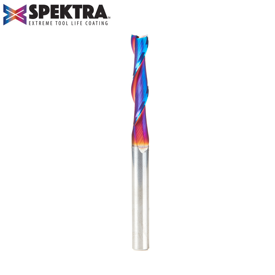 Amana 46321-K Solid Carbide Spektra, Extreme Tool Life Coated Spiral Plunge 1/4 Dia x 1-1/4 x 1/4 Inch Shank Up-Cut