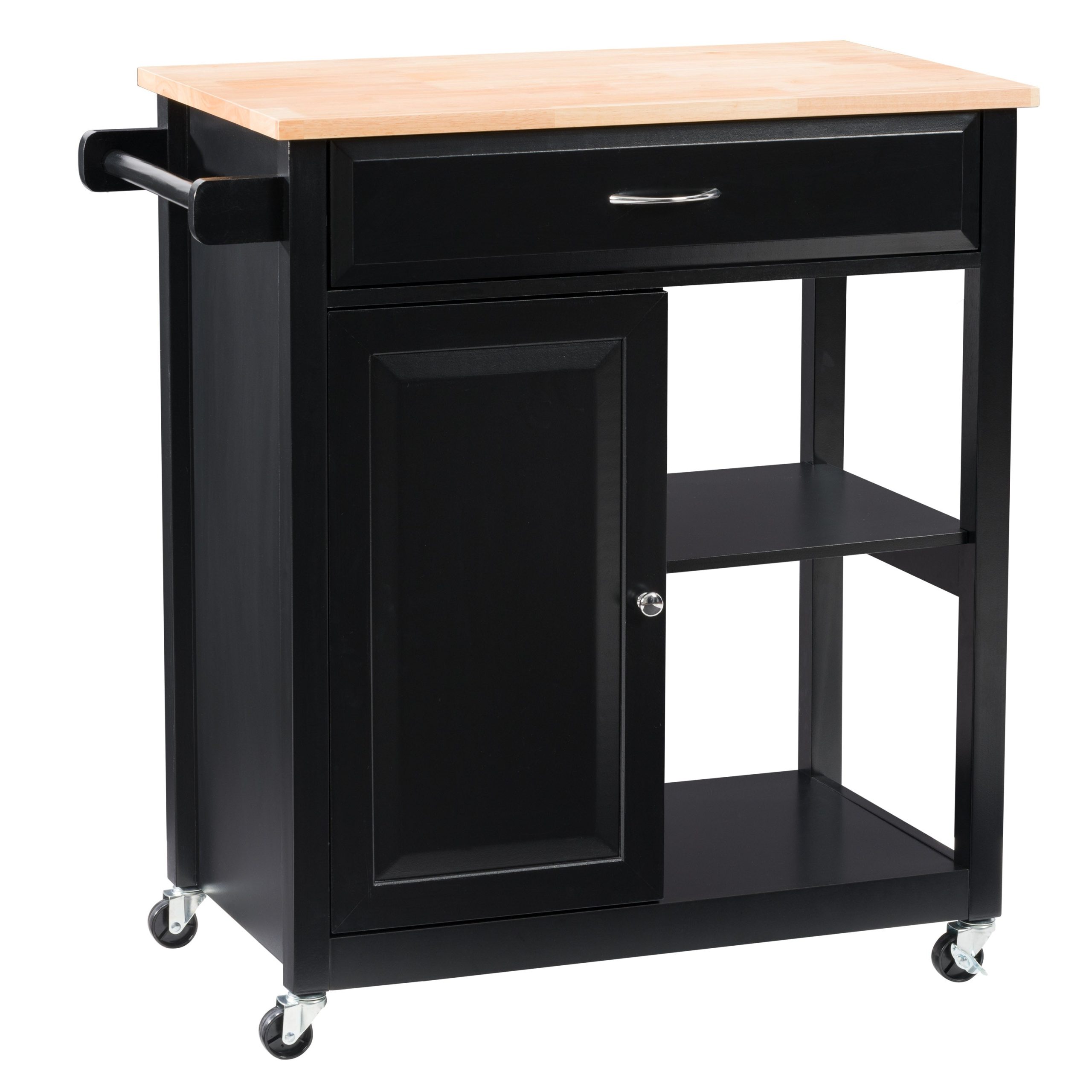 CorLiving Black Mdf Base with Wood Top Rolling Kitchen Cart (32-in x 18-in x 35-in)