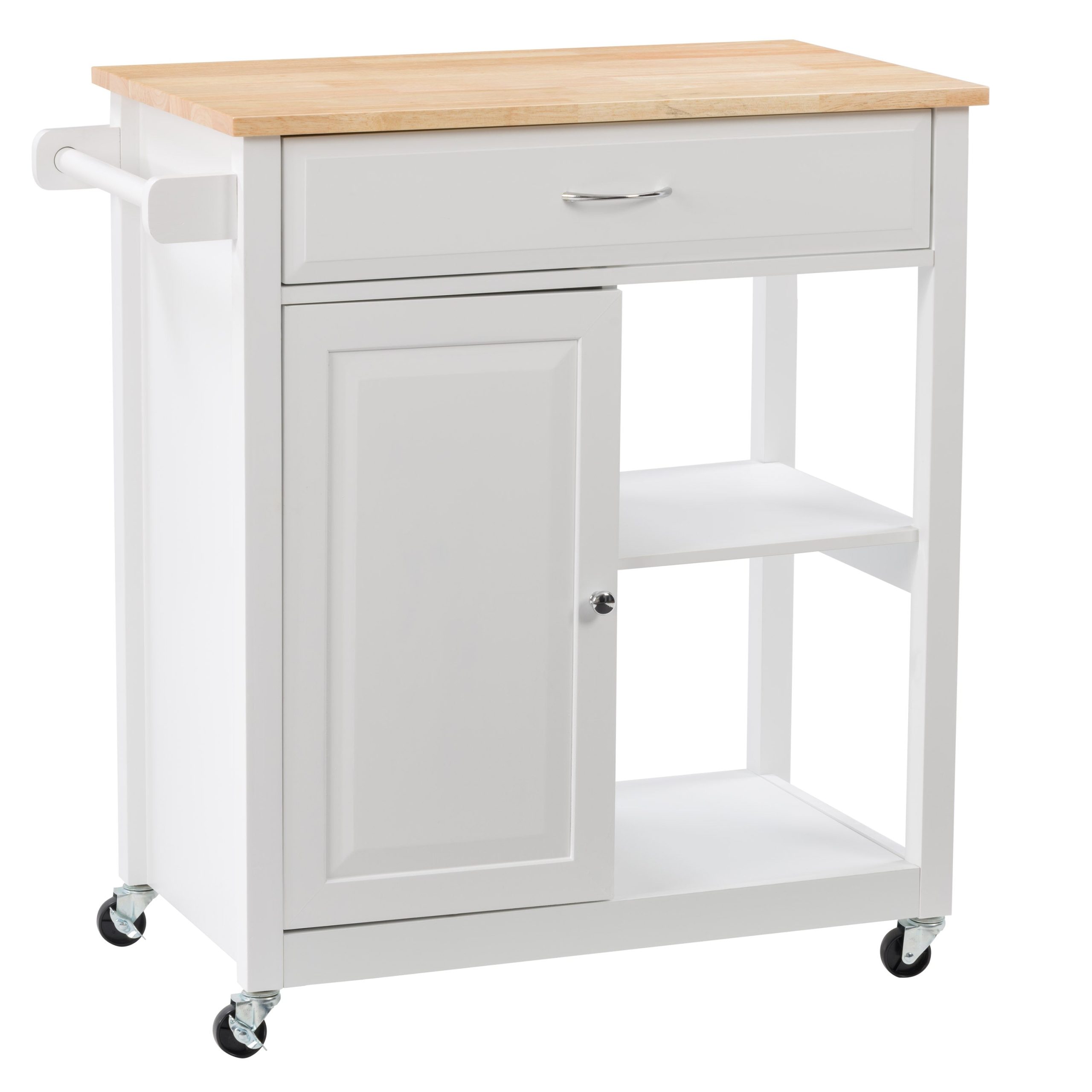 CorLiving White Mdf Base with Wood Top Rolling Kitchen Cart (32-in x 18-in x 35-in)