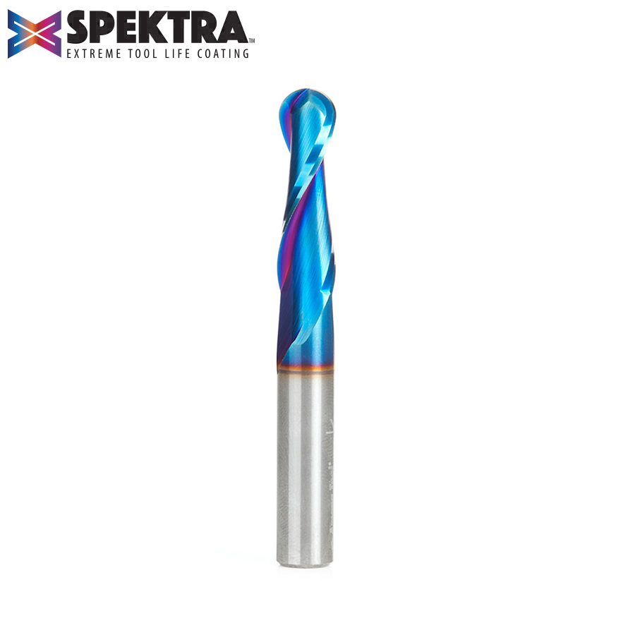 Amana 46378-K Solid Carbide Spektra, Extreme Tool Life Coated Up-Cut Ball Nose Spiral 3/16 Radius x 3/8 Dia x 1-1/4 Inch x 3/8 Shank Router Bit