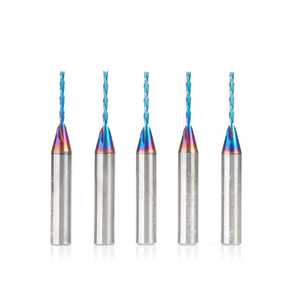 Amana 46403-K-5 5 Pack Solid Carbide Spektra, Extreme Tool Life Coated Spiral Plunge 1/16 Dia x 1/2 x 1/4 Inch Shank