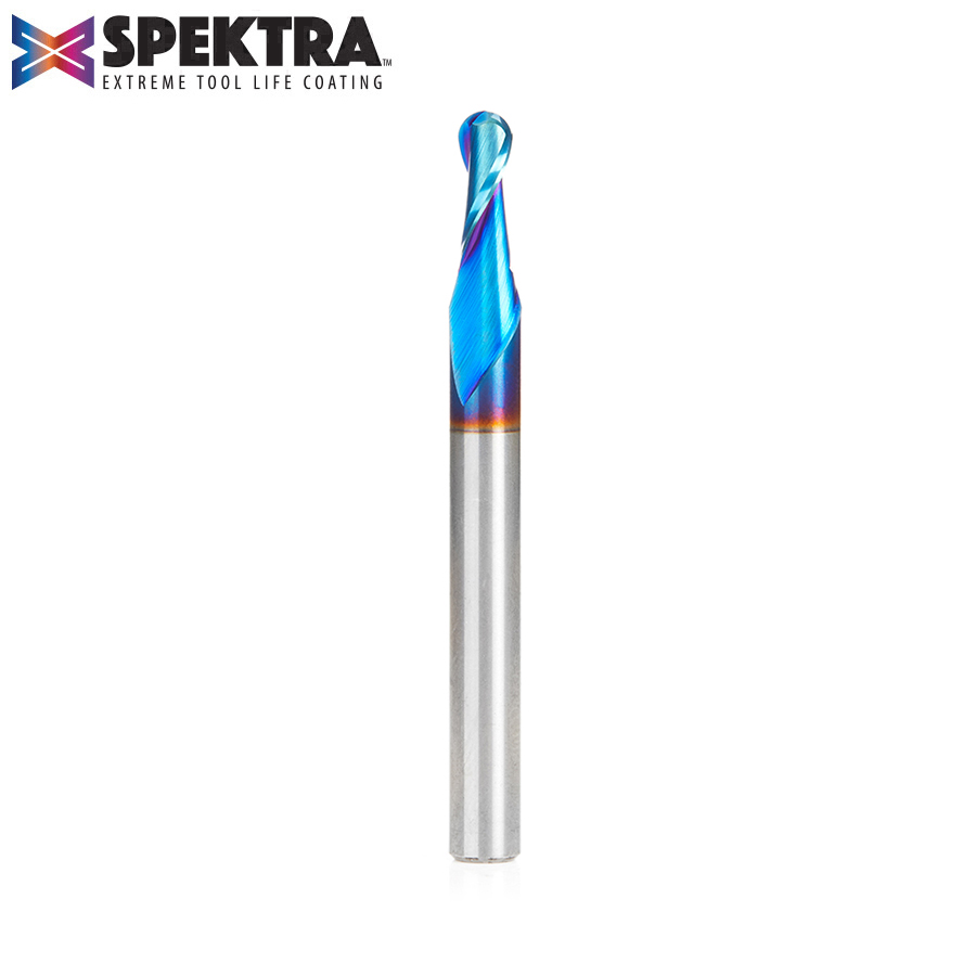 Amana 46424-K Solid Carbide Spektra, Extreme Tool Life Coated Up-Cut Spiral Ball Nose 3/32 Radius x 3/16 Dia x 1/2 x 1/4 Shank x 2-1/2 Inch Long x 2 Flute Router Bit
