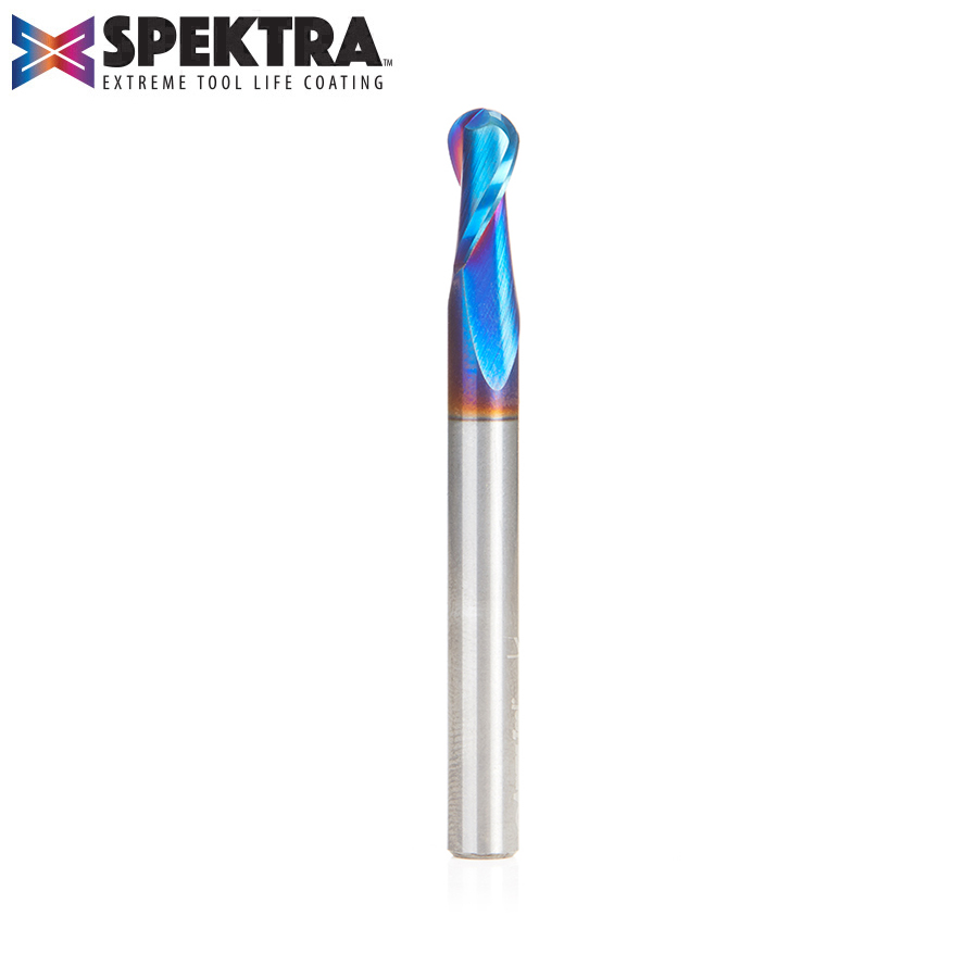 Amana 46426-K Solid Carbide Spektra, Extreme Tool Life Coated Up-Cut Spiral Ball Nose 1/8 Radius x 1/4 Dia x 1/2 x 1/4 Shank x 2-1/2 Inch Long x 2 Flute Router Bit