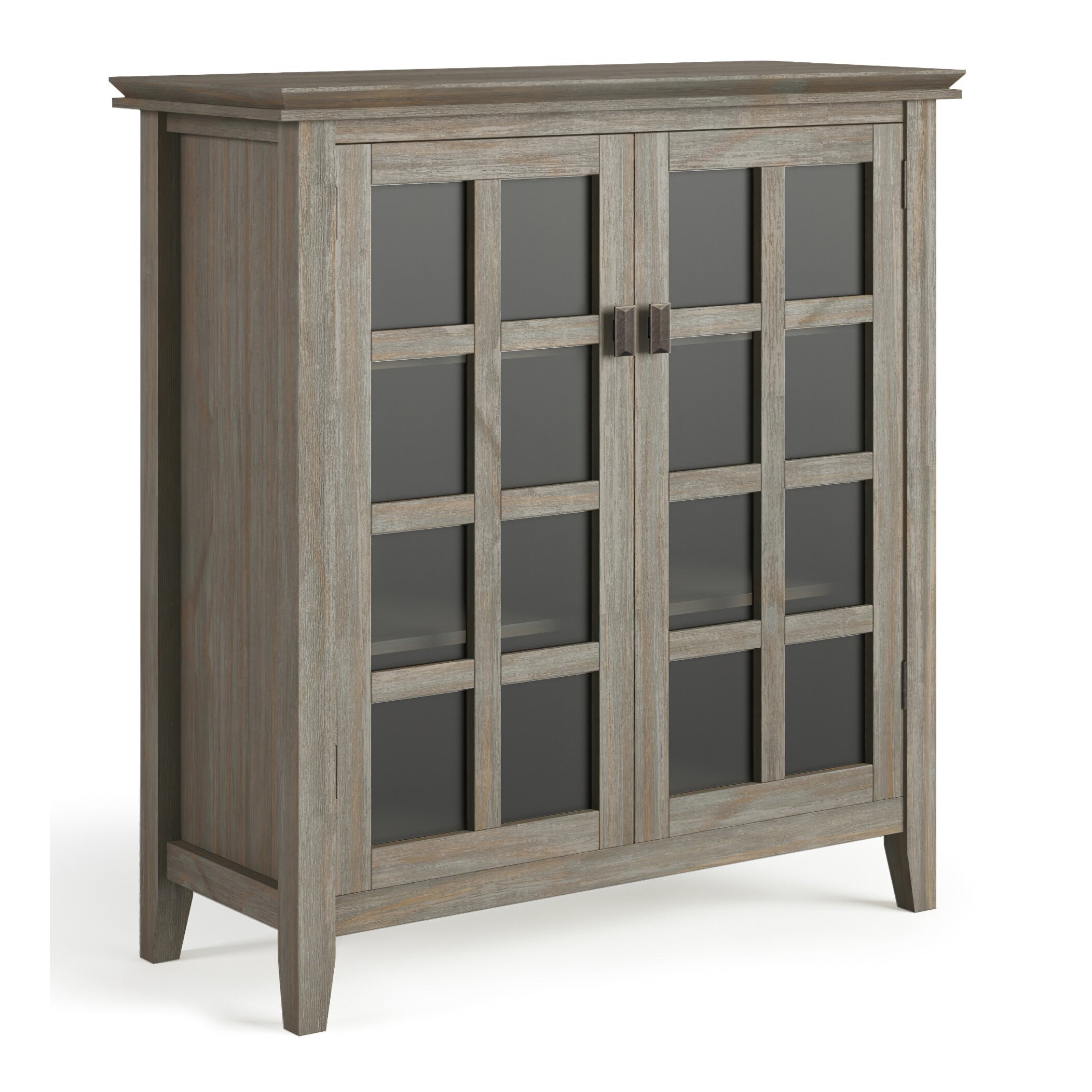 Simpli Home Artisan Distressed Grey Transitional Wood Media Cabinet