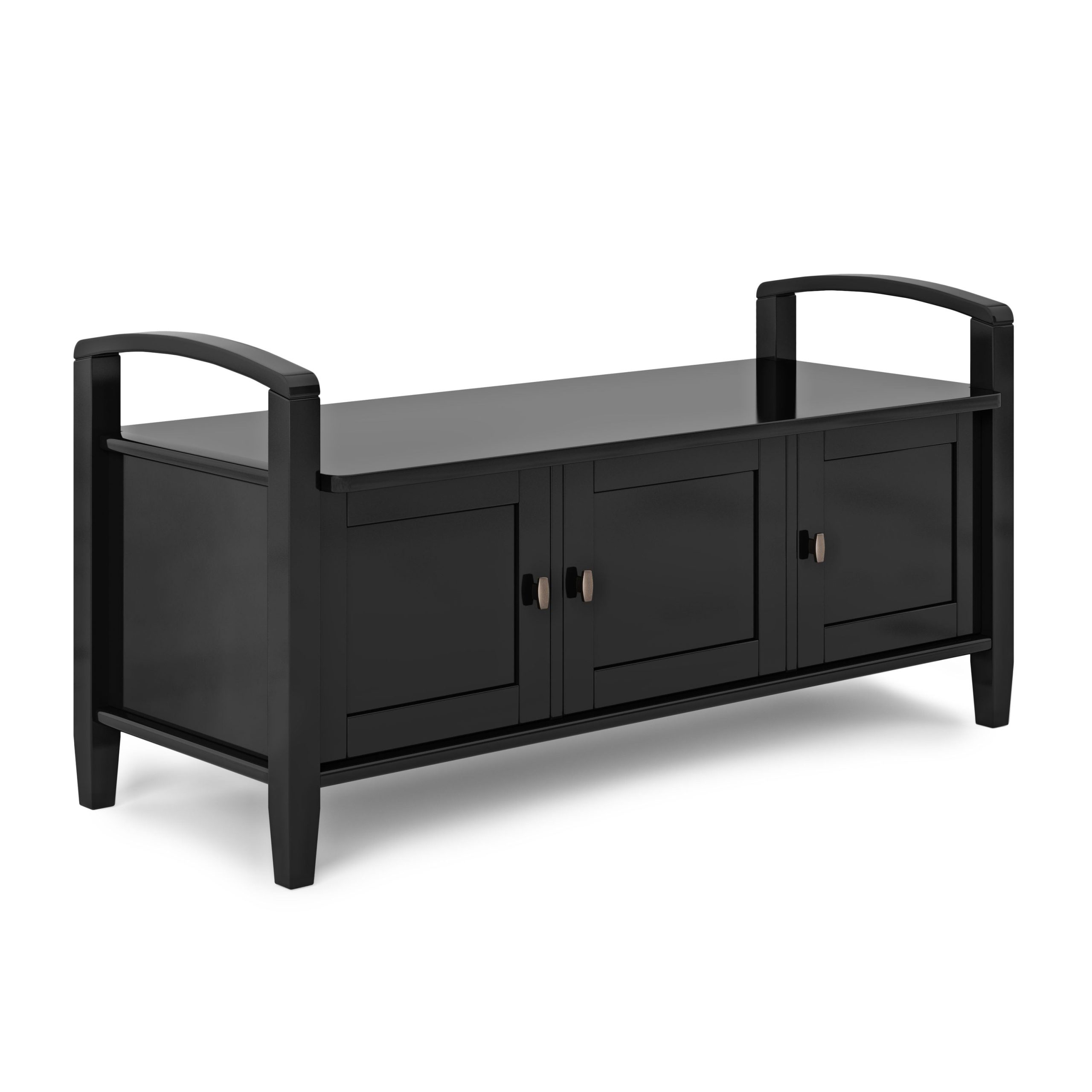 Simpli Home Warm Shaker Modern Black Storage Bench with Storage 44-in x 18.1-in x 8.07-in