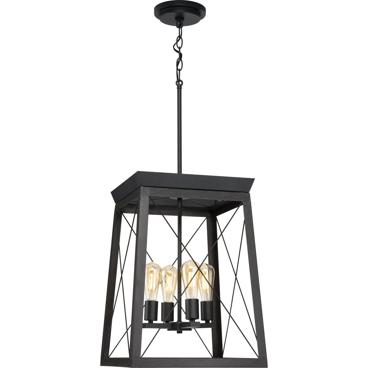 Progress Lighting Briarwood 4-Light Textured Black Farmhouse Rectangle Medium Hanging Pendant Light