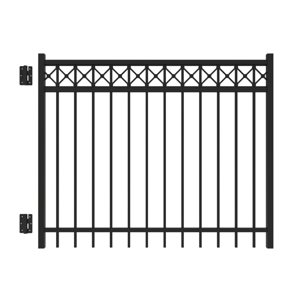 Freedom Hampshire 4-ft H x 5-ft W Black Aluminum Spaced Picket Flat-top Decorative Fence Gate