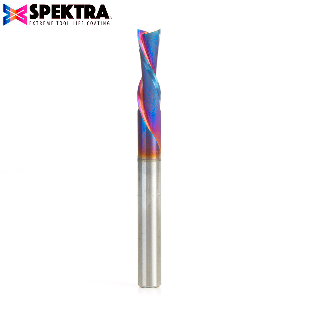 Amana 48218-K Solid Carbide Spektra, Extreme Tool Life Coated Spiral Plunge 6mm Dia x 19mm x 6mm Shank for Drilling Shelf Pin Holes