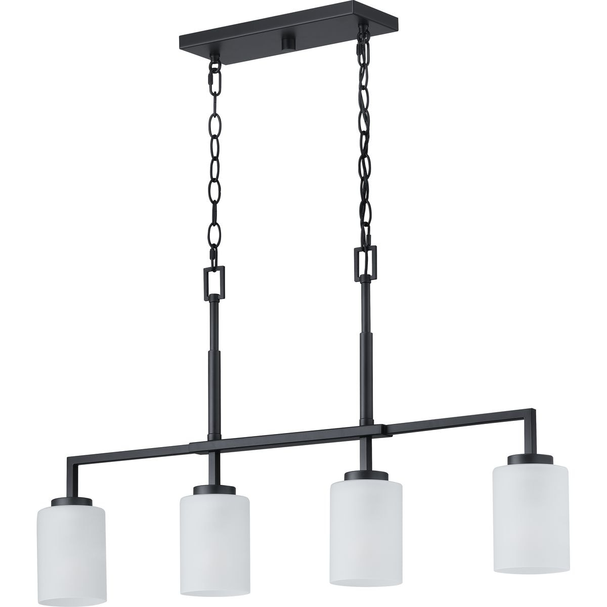 Progress Lighting Rexington 4-Light Matte Black Modern/Contemporary Etched Glass Linear Large Hanging Kitchen Island Light