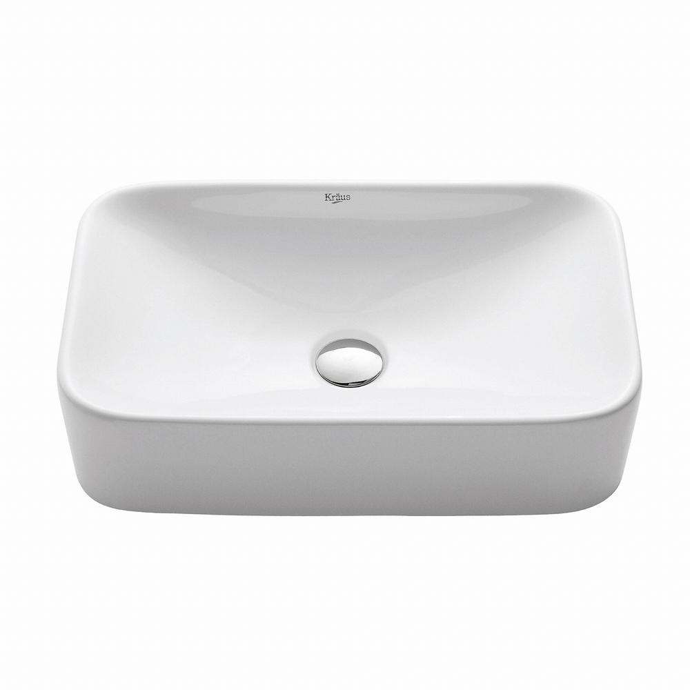 KRAUS Soft Rectangular Ceramic Vessel Bathroom Sink in White