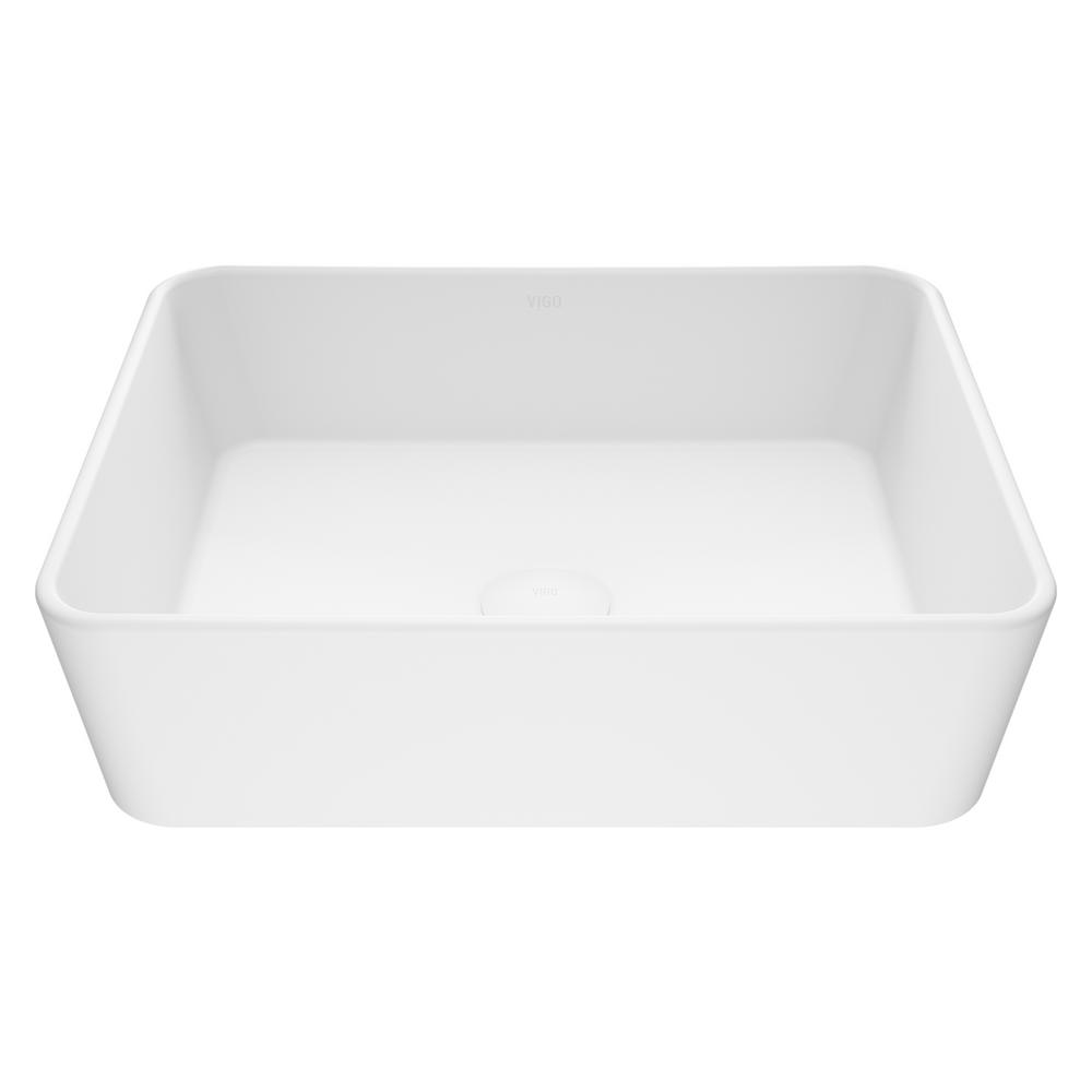 VIGO Marigold Handmade Matte Stone Rectangle Vessel Bathroom Sink in Matte White