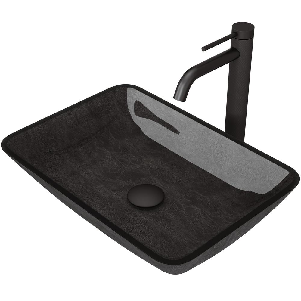 VIGO Onyx Vessel Sink in Gray with Faucet in Matte Black