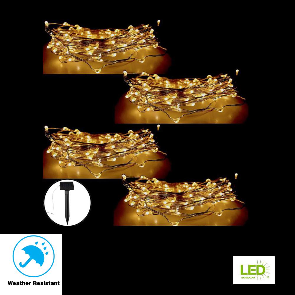 100-Light 20 ft. Solar Copper Integrated LED String Light (4-Pack)