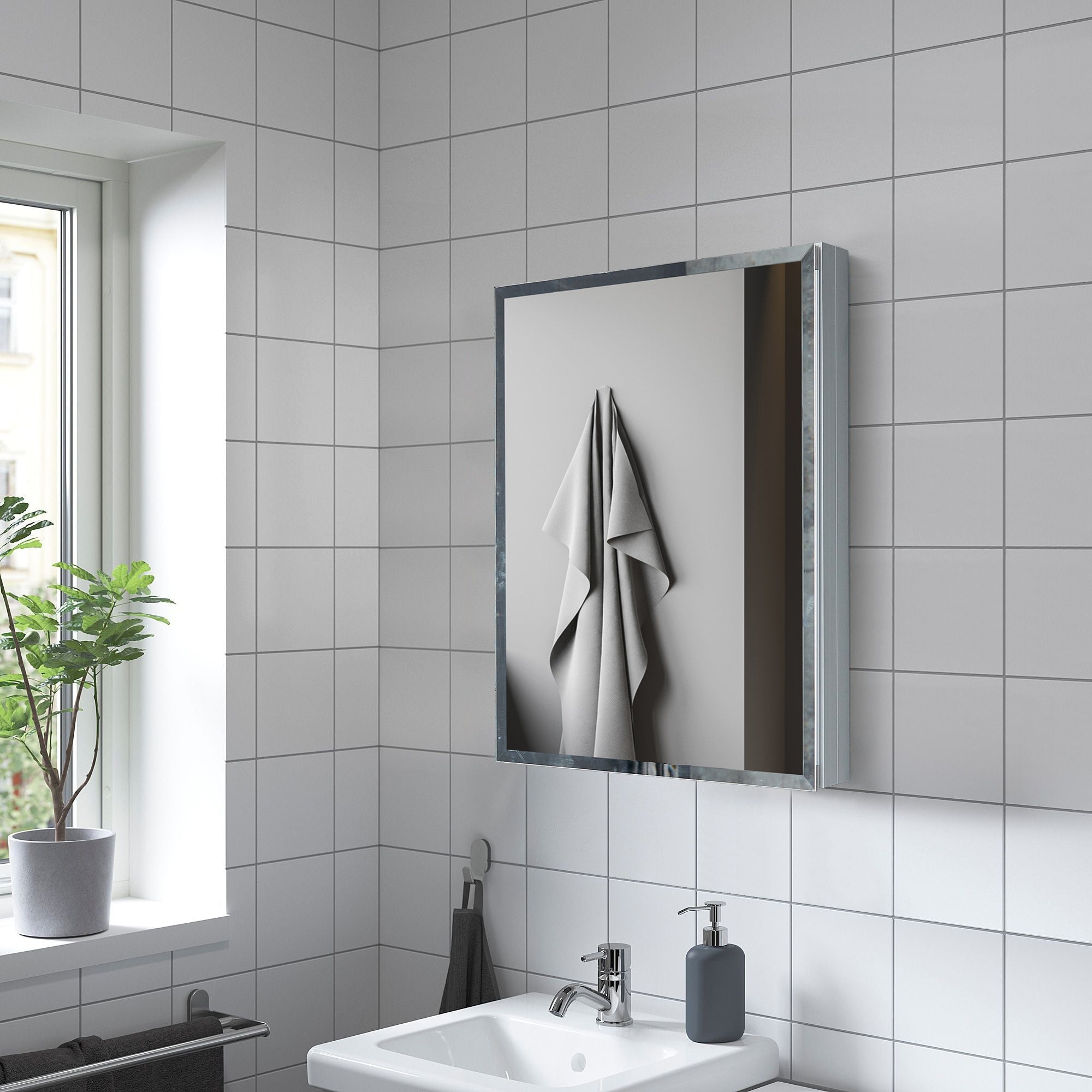 Forclover KF 16-in x 20-in Surface/Recessed Mount Satin Mirrored Soft Close Medicine Cabinet