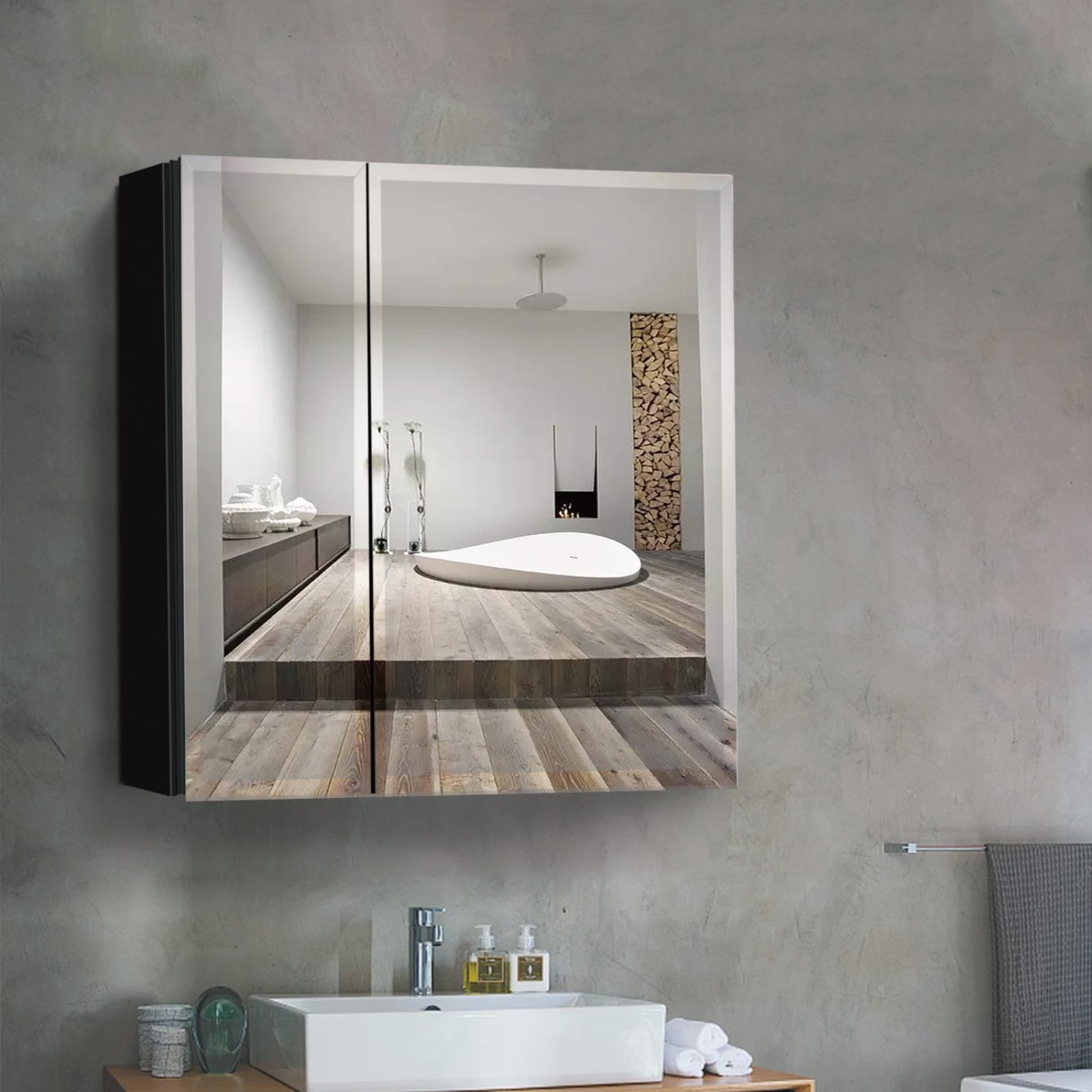 Forclover KF 30-in x 26-in Surface/Recessed Mount Black Mirrored Soft Close Medicine Cabinet