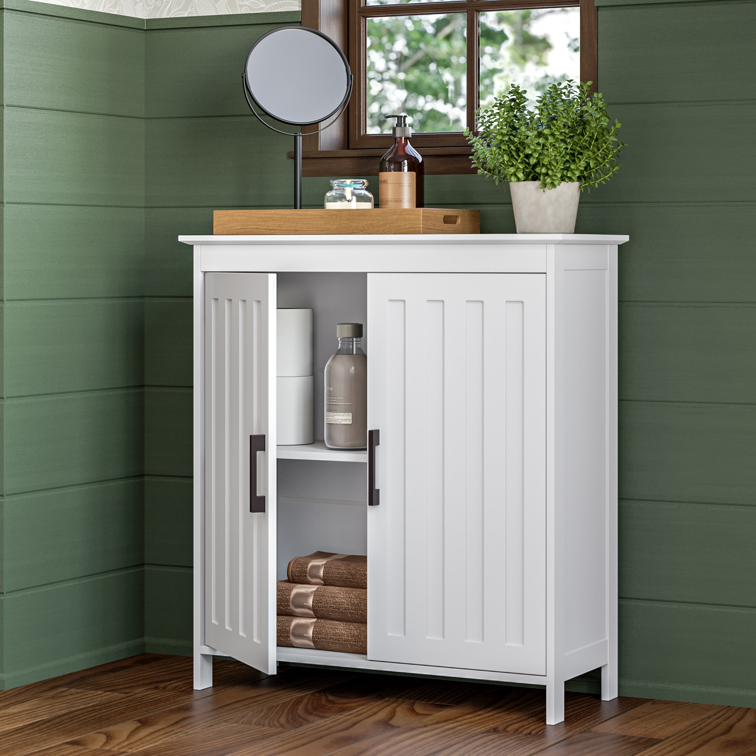 RiverRidge Monroe 27.25-in x 29.88-in x 11-in White Freestanding Soft Close Linen Cabinet